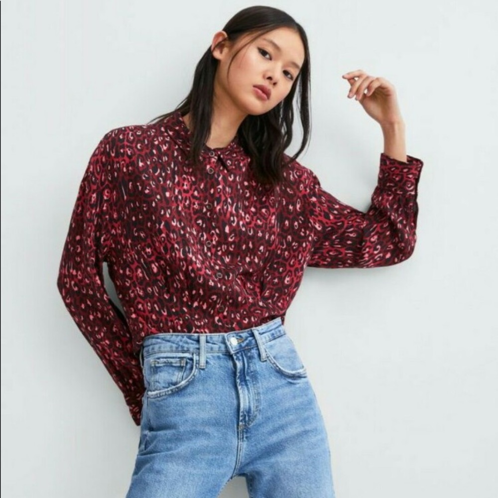 ZARA TRF CROPPED LEOPARD BLOUSE
